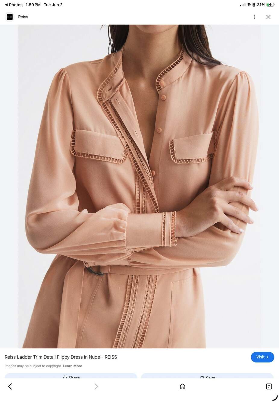 Reiss Ladder Trim Detail Flippy Dress Nude Size 10 - Picture 7 of 9